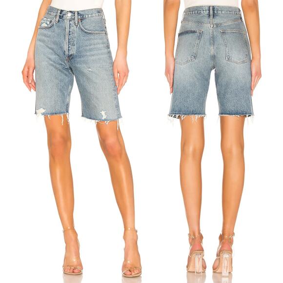 AGOLDE 90s Distressed Raw Hem Denim Shorts Women’s Size 25 Roundabout Wash - Picture 1 of 5